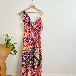 Lulu's maxi dress Multicolored Asymmetrical Ruffled Sundress